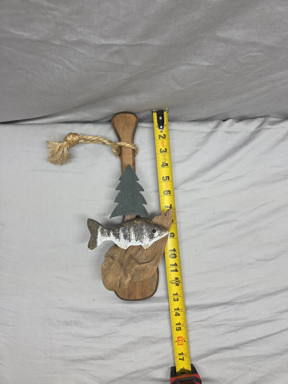 Handcrafted Driftwood Fish Ornament with Green Tree Accent